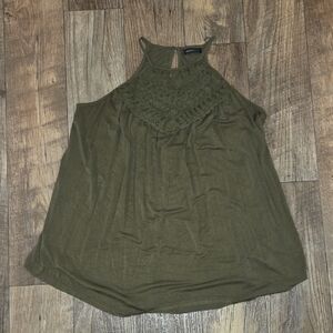 Sleeveless Crochet Yoke Tank Top - Olive